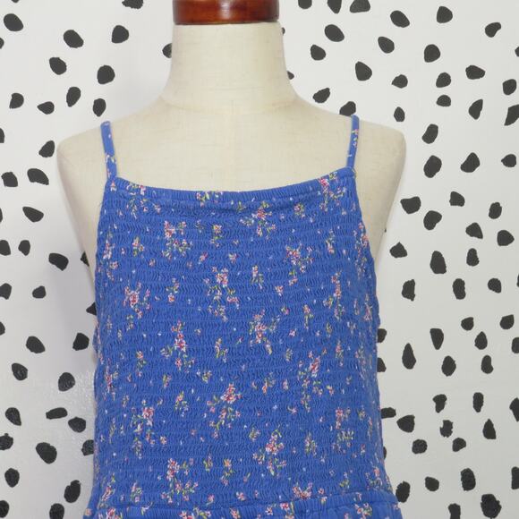 SO Blue Floral Print Smocked Bodice Sleeveless Girls Dress - Picture 2 of 7